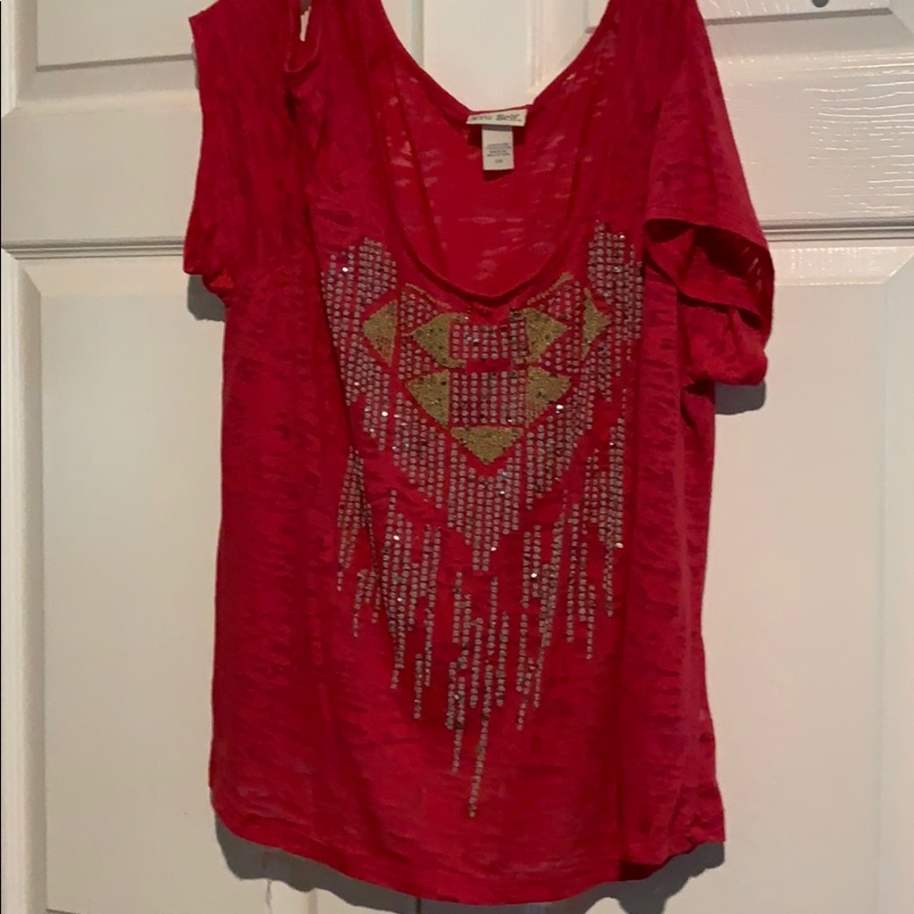 Cold shoulder pink top w/ bling